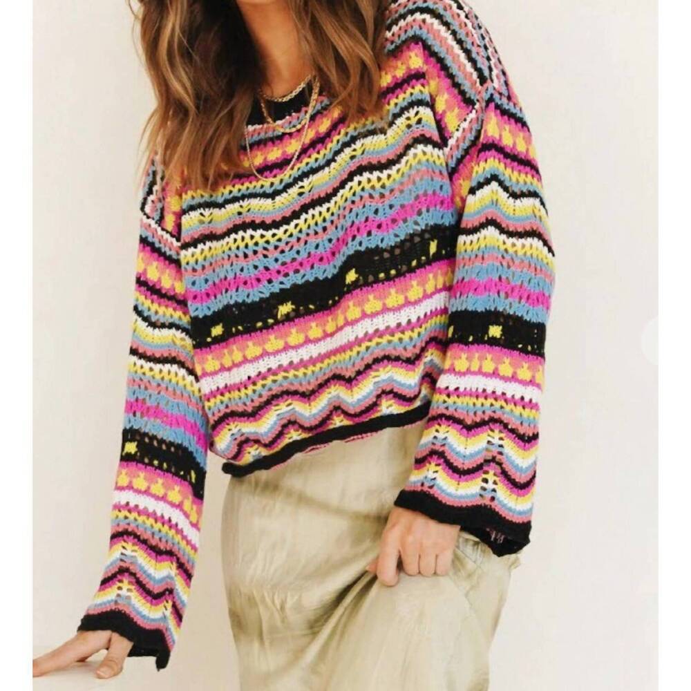 NEW DOUBLJU crochet long sleeve sweater in multi
